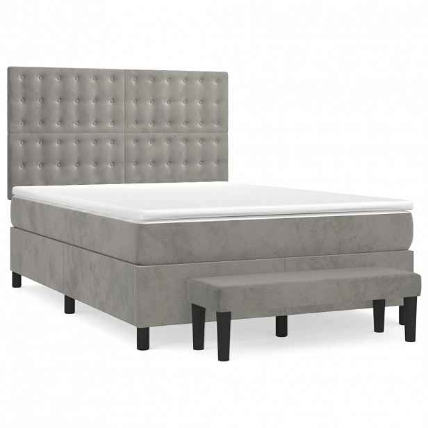 vidaXL Box spring postel s matrací světle šedá 140x200 cm samet