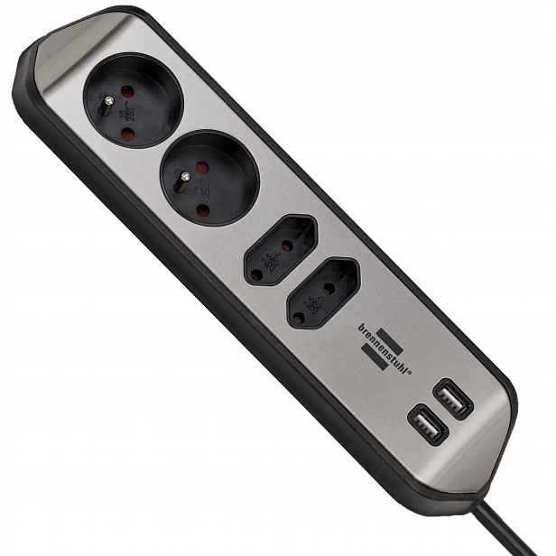 Brennenstuhl Prodlužovací Kabel Rohová Lišta S Rychlonabíječkou Usb Ocel