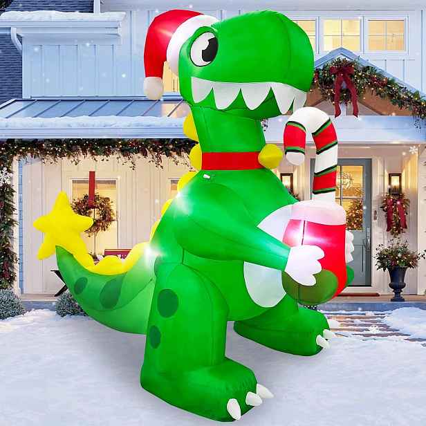 Danxilu 210 cm Vánoční nafukovací dinosaurus s punčochami z cukrové tyčinky