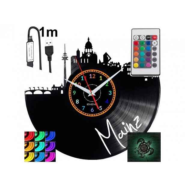 Mainz Nástěnné podsvícené Led hodiny Rgb na dálkové ovládání Vinylová deska Moderní