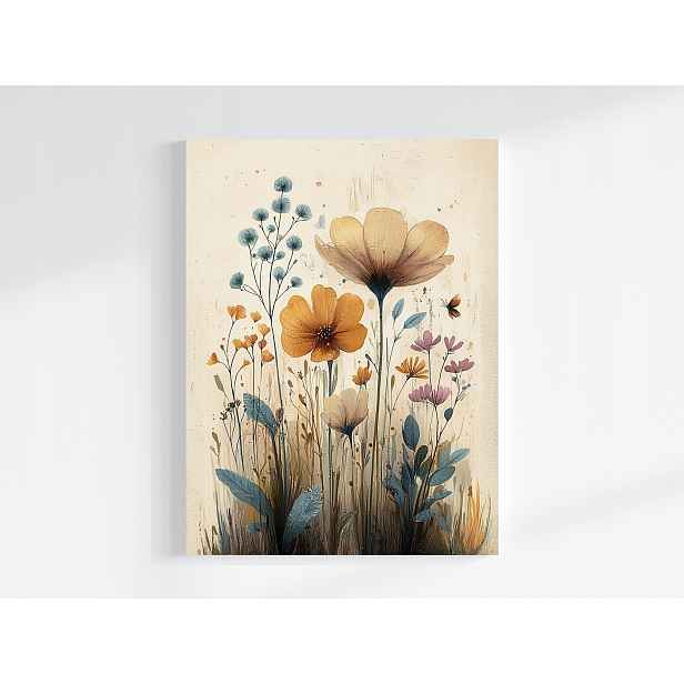 Obraz Na Plátně Canvas Vintage Retro Folk Etno Zahrada Květiny Motýli 60x80