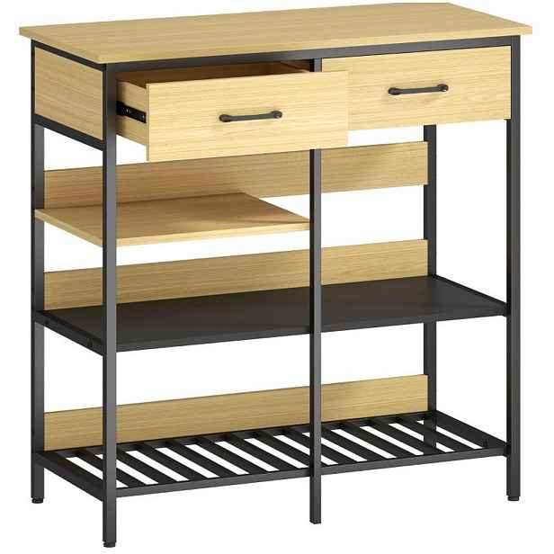 Redom SIDEBOARD 90/40/91 cm se 2 zásuvkami a 3 otevřenými policemi, industriální styl, Přírodní dřevo