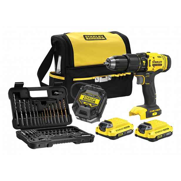 Stanley - 18V AKU vrtačka s příklepem s příslušenstvím, 2x aku 2,0 Ah Li-Ion, nabíječka SFMCD711DSA-QW