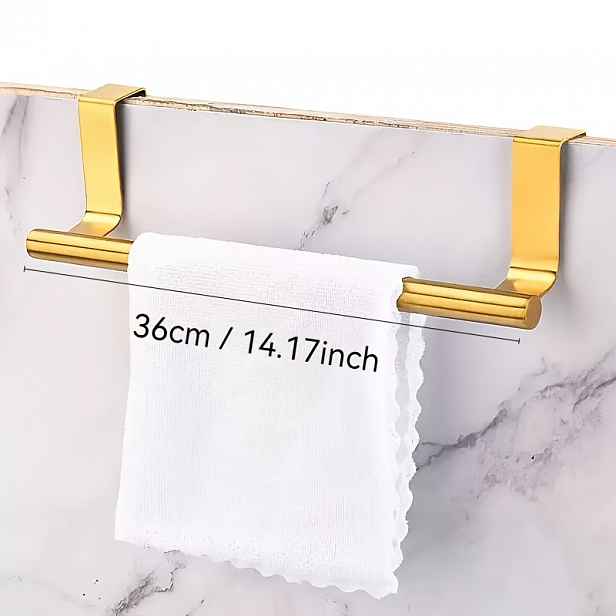 TEMU 1ks Elegantní zlatá tyč na ručníky pro dvířka skříněk, navržena pro kuchyně a koupelny, poskytující řešení bez vrtání pro uložení ručníků. Tento