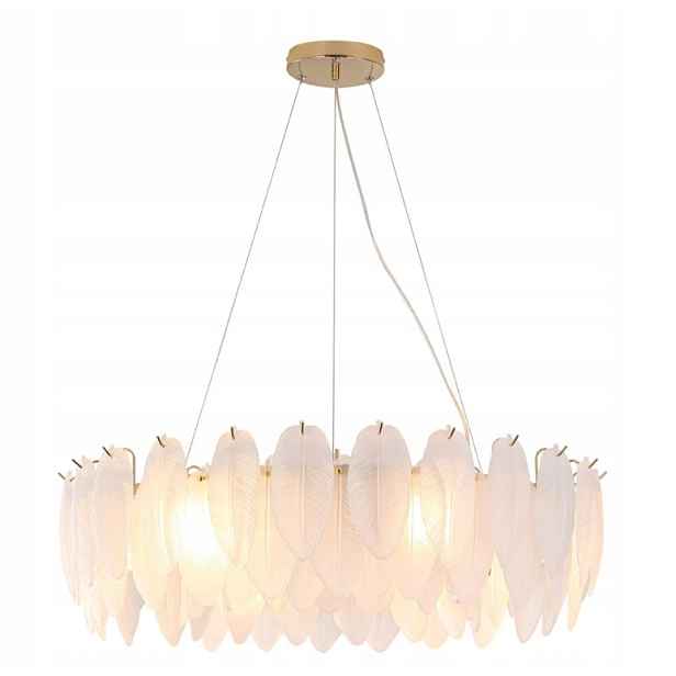 Závěsná lampa Leaf 6-bodová skleněná bílo-zlatá Φ 80 cm