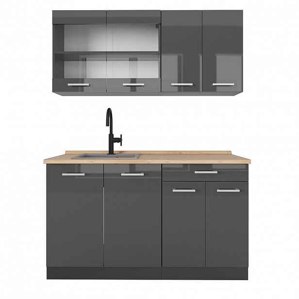 Vicco JEDNOTKOVÁ KUCHYNĚ R-Line Antracitový vysoký lesk 140 cm , PD Dub