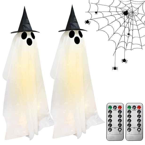 Duchové na Halloween 2ks s dálkovým ovládáním Bílé teplé světlo Led Dekorace Dům