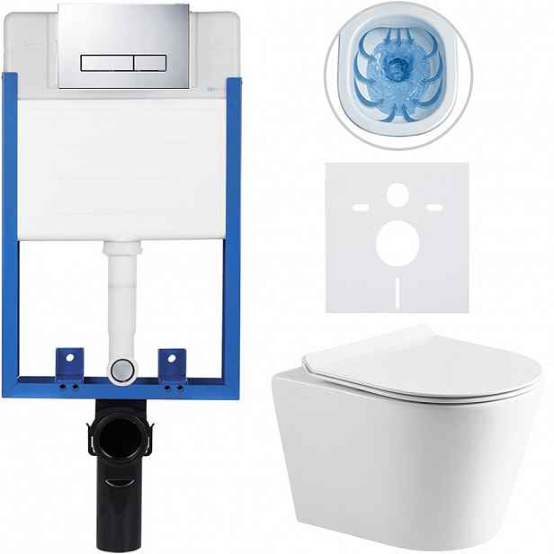 Kompletní WC set Profi/Carlito - bílá lesklá - WC tlačítko Slim/Chrom - pro zazdění - 48,5x36,5 cm