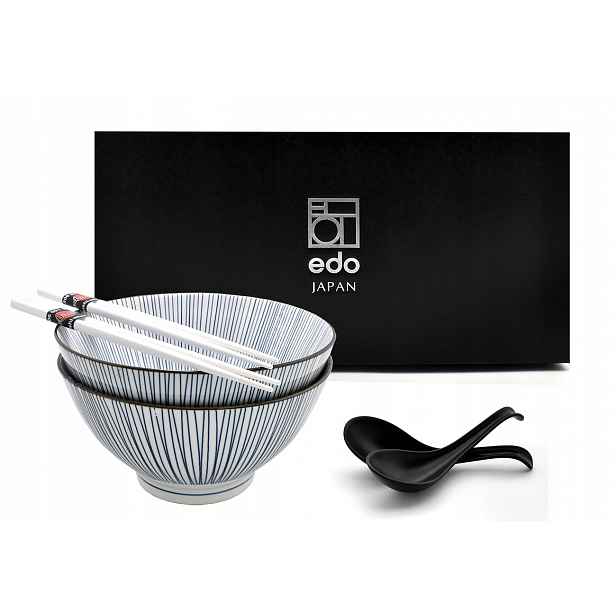 Sada 2 misek s lžícemi a paličkami Ramen Oriental Stripe 900 ml Box