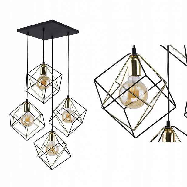 Závěsná lampa Zwis Lustr Stropní Svítidlo Alambre Černá 4xE27 Kov Tk Lighting