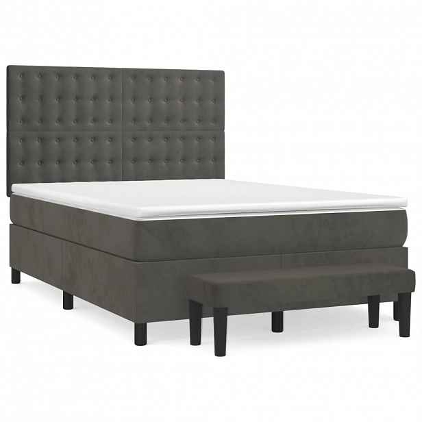 vidaXL Box spring postel s matrací tmavě šedá 140x200 cm samet