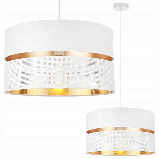 Závěsná Stropní Lustrová Lampa S Bílým Síťovaným Stínidlem, Zlatý Střed, E27