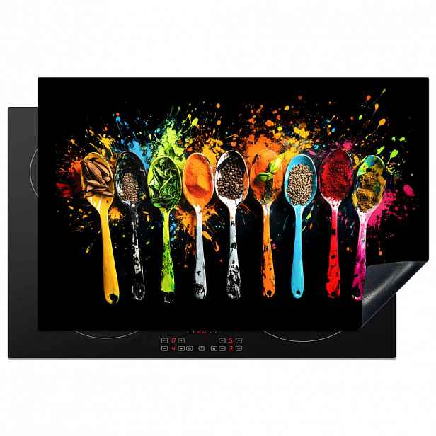 MuchoWow KRYT NA INDUKČNÍ DESKU Lžičky - koření - moderní - graffiti - barva - barevné 81.6x52.7 cm