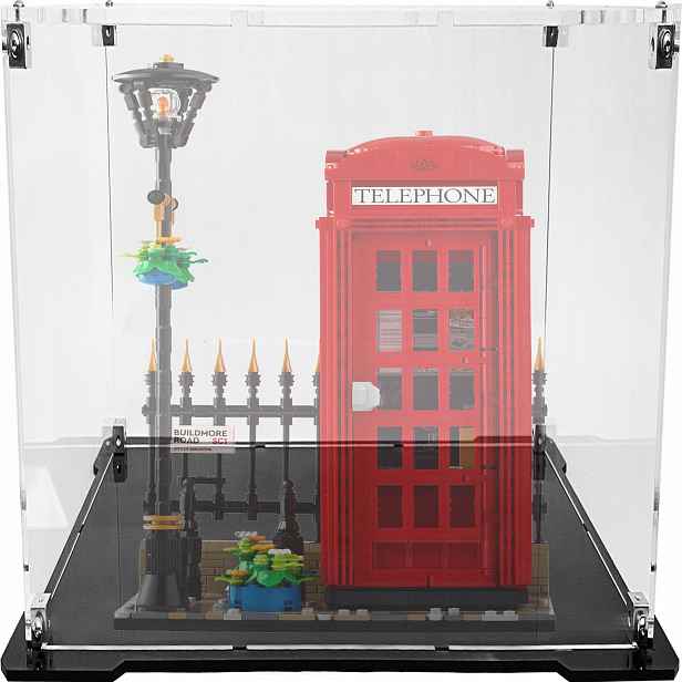 Vitrína s černou základnou pro stavebnici Lego 21347 Londýnská telefonní budka