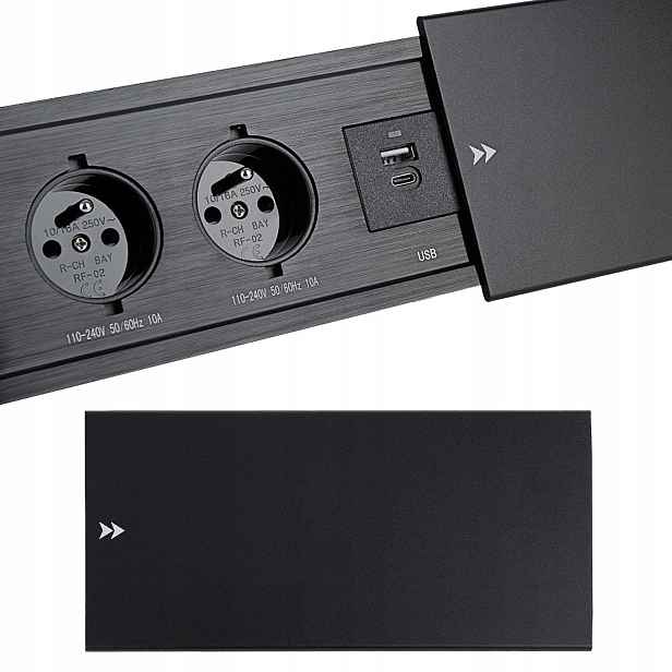 Zásuvka nábytková výsuvná do desky stolu prodlužovací kabel 2xUSB 18W 230V černá