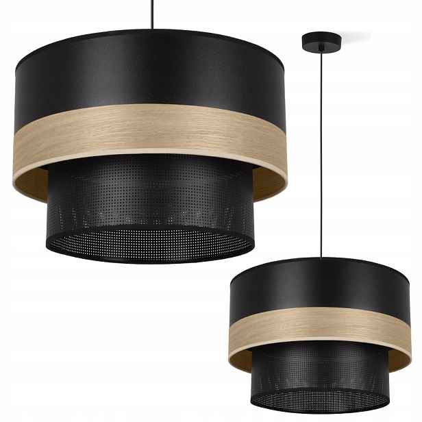 Závěsná Stropní Lampa Lustr Černá Stínidlo Dřevo Do Obývacího Pokoje Ložnice