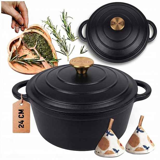 Hrnec 4 L Smaltovaná Poklice Černý Mat Indukce Trouba 24 CM