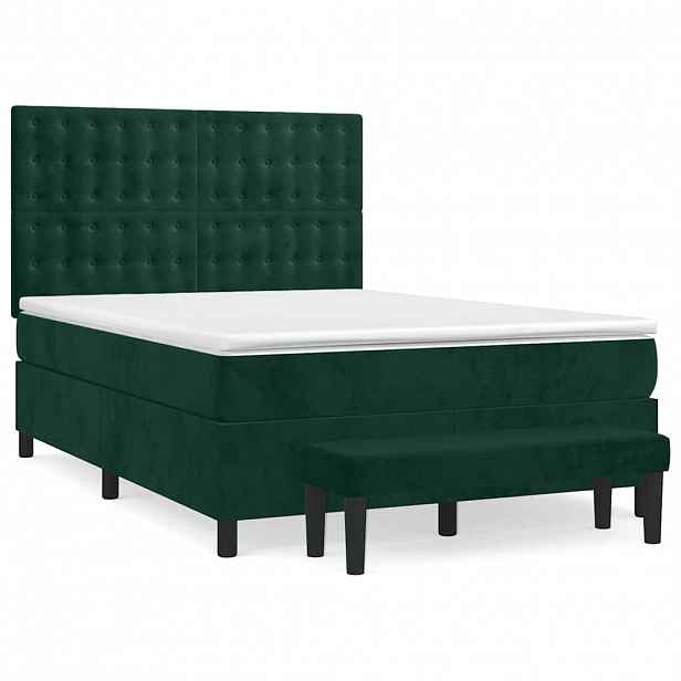vidaXL Box spring postel s matrací tmavě zelená 140x200 cm samet