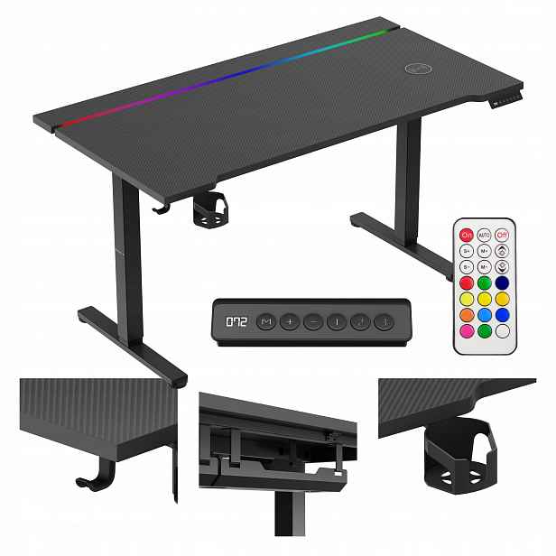 Elektrický herní stůl Huzaro černý Rgb Led s indukčním nabíjením