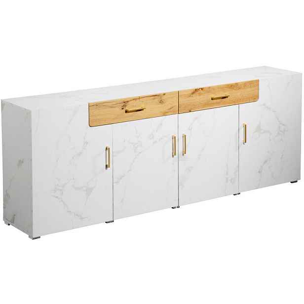 Redom SIDEBOARD 208/39,5/80 cm s 2 zásuvkami, 4 dvířky a úložným prostorem, Bílá