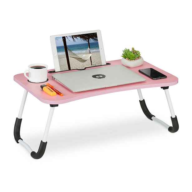 Relaxdays STOLEK Růžová skládací na notebook s držákem na tablet