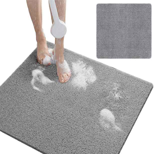 Šedá podložka do vany a sprchy 80 x 80 cm Protiskluzová s otvory
