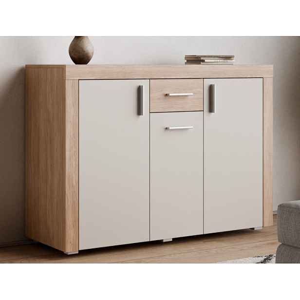 Komoda Pico, 130 cm, dub jantarový/béžová kašmír, s osvětlením