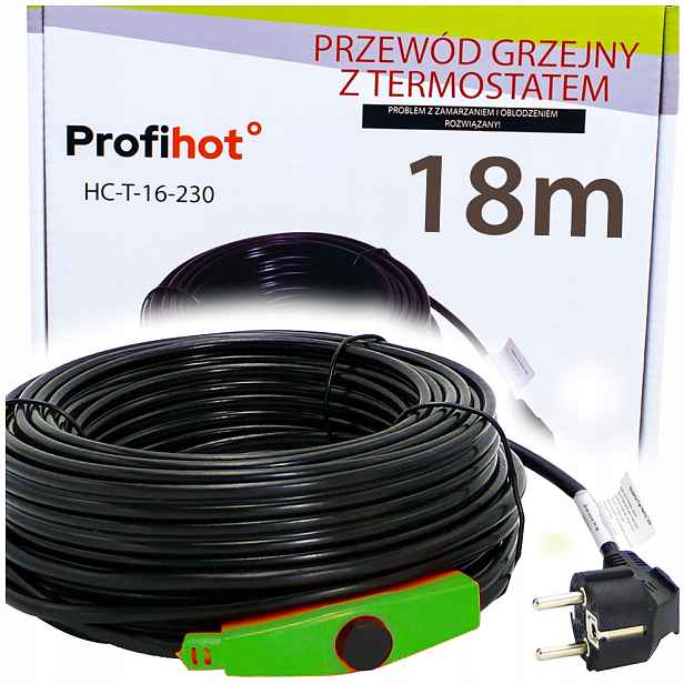 Topný Kabel S Termostatem pro okapové potrubí 230 V 288 W 18 M