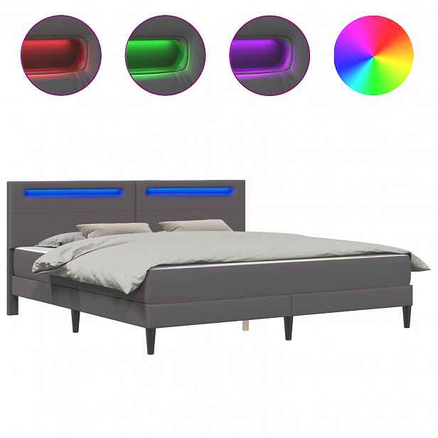 vidaXL Rám postele s LED pásky s čelo Šedá 180 x 200 cm Umělá kůže
