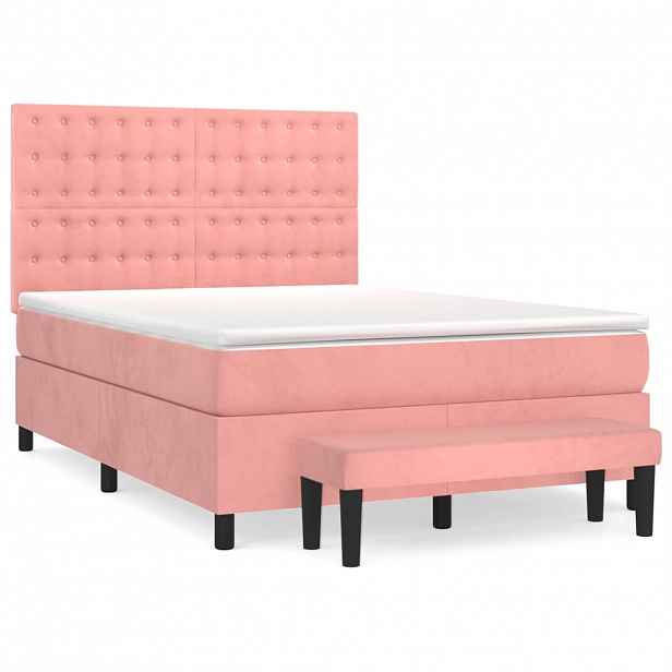 vidaXL Box spring postel s matrací růžová 140x200 cm samet