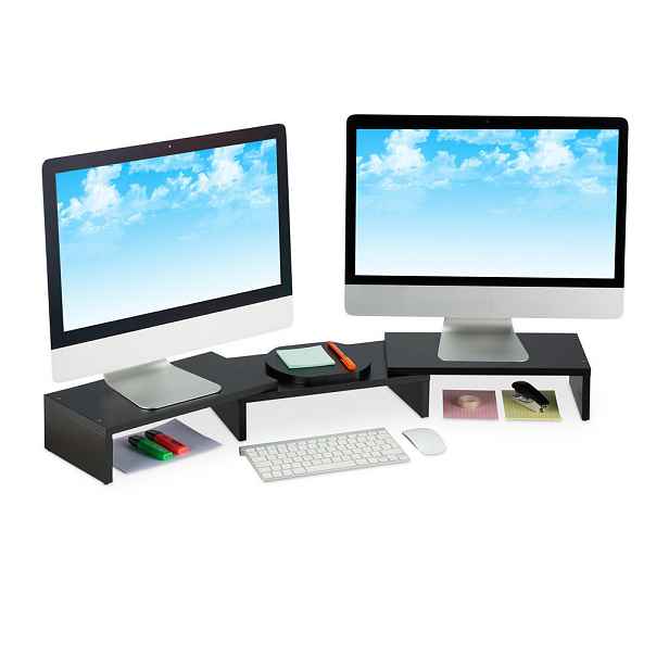 Relaxdays PODSTAVEC Černý pro 2 monitory nastavitelný MDF 104 cm