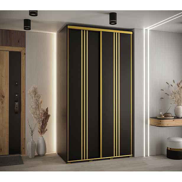 Šatní skříň YVONA 6 - 130/60 cm, černá / zlatá