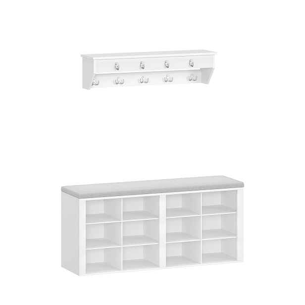 TEMU Úložný box na boty s polstrovanou lavicí, rozměry 30 x 104 x 49 cm, s nástěnným věšákem na kabáty s 9 háčky, vhodný do obývacího pokoje, ložnice