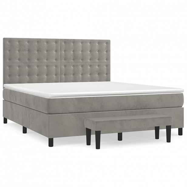 vidaXL Box spring postel s matrací světle šedá 160x200 cm samet