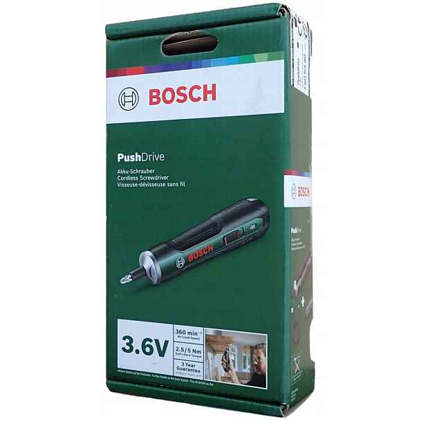 Bosch PushDrive Aku Šroubovák Přenosný šroubovák 10 nástavců