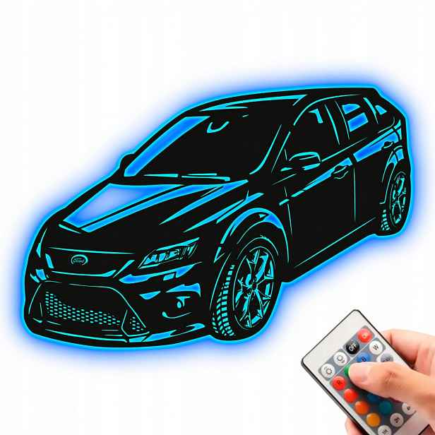 Ford Focus Dřevěný obraz Noční Lampa Led Dárek Rgb dálkové ovládání