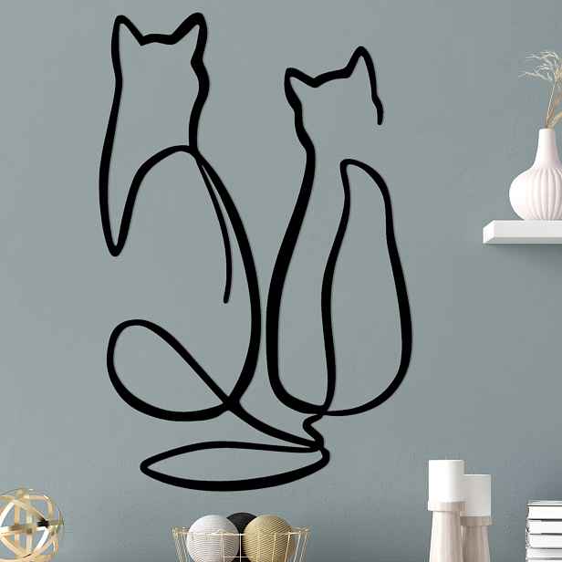 Wallity Nástěnná kovová dekorace Couple Cat Love černá