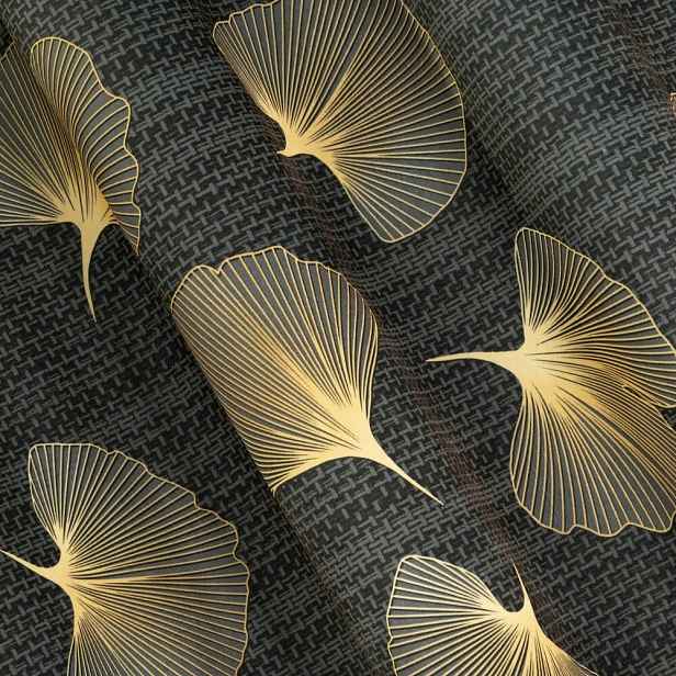 Hotový závěs Ofelia 140x250 cm listy ginkga glamour oka kolečka