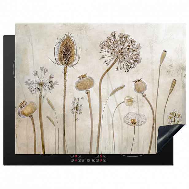 MuchoWow KRYT NA INDUKČNÍ DESKU Květiny - Akvarel - Zátiší - Hnědá - Vintage 77x59 cm