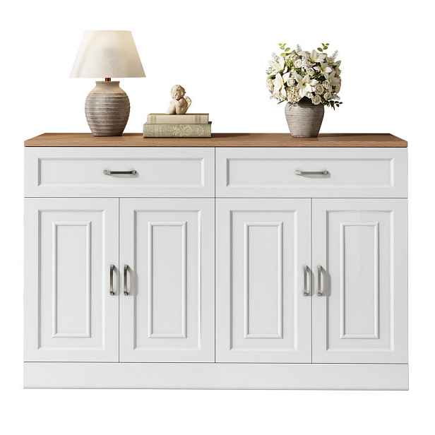 Redom SIDEBOARD 120/35/80,5 cm se 4 dvířky, 2 zásuvkami, nastavitelnými policemi a soft-close, Bílá