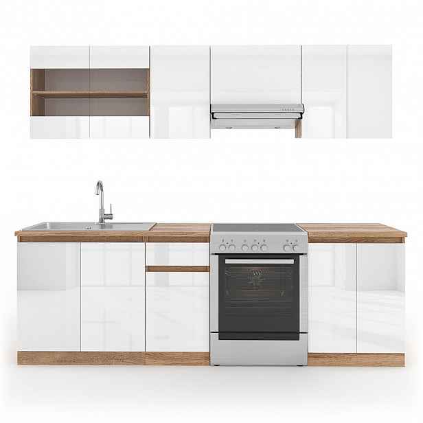 Vicco KUCHYŇSKÝ KOUT R-Line, Bílá vysoký lesk/Bílá, 240 cm S pracovní deskou