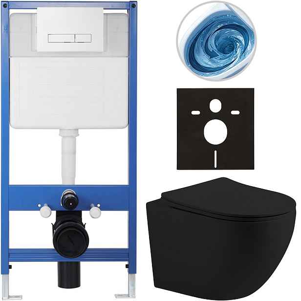 Kompletní WC set Profi/Cesso - černá matná - WC tlačítko Slim/Bílá - předstěnová instalace - 49x36 cm - 8050BD109