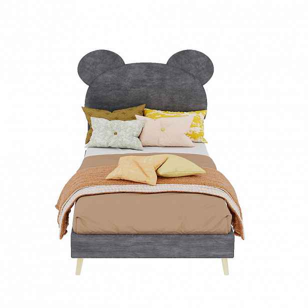 OKWISH ČALOUNĚNÁ postel 90/200 cm šedá z látky a kovu s úložným prostorem a hravým čelem