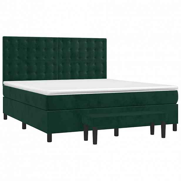 vidaXL Box spring postel s matrací tmavě zelená 160x200 cm samet