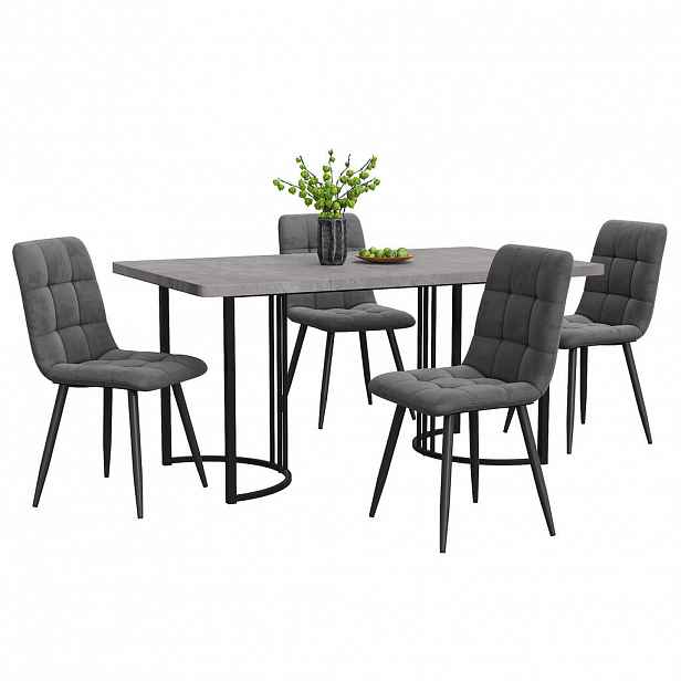 FLIEKS JÍDELNÍ SET MDF 4 Židle Šedý Tmavě šedý 140x80cm