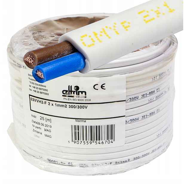 Kabel OMYp 2x1 mm 300/300V Měděný kabel Cu plochý 25 m