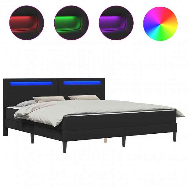 vidaXL Rám postele s LED pásky s čelo Černá 200 x 200 cm Umělá kůže