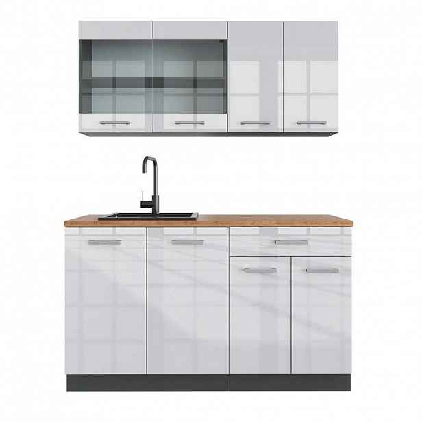 Vicco JEDNOTKOVÁ KUCHYNĚ R-Line Bílá vysoký lesk 140 cm , PD Dub