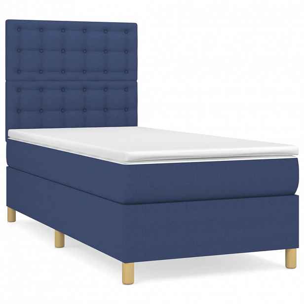 vidaXL Box spring postel s matrací modrá 90x190 cm textil