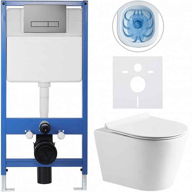 Kompletní WC set Profi/Carlito - bílá lesklá - WC tlačítko Slim/Tmavě šedá - předstěnová instalace - 48,5x36,5 cm